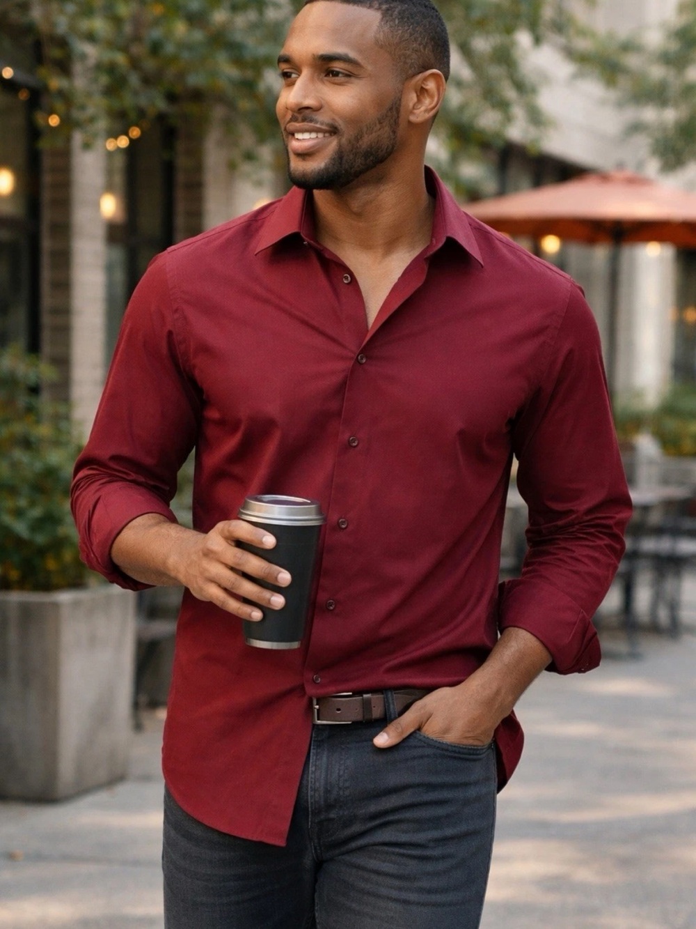 Alfani Men's Button-Down Shirt in Burgundy